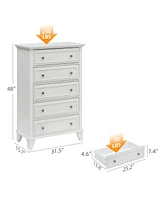 gaomon 5 Drawers Dresser for Bedroom, White Dresser with Wide Drawers, Wood Chest of Drawers, Tall Dresser for Bedroom
