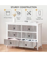 gaomon 6 Drawer Dresser for Bedroom，Waveform Fluted Dresser Chest with Large Drawer