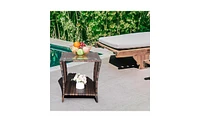 Slickblue Brown Gradient Iron Frame Rattan Side Table with Glass Surface - Elegant Design