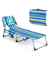 Sugift Folding Beach Lounge Chair with Pillow for Outdoor