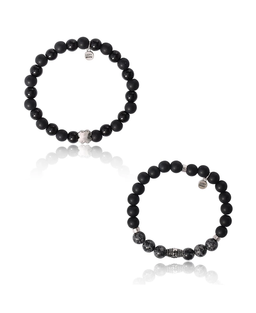 Lucky Brand Black Lava Bead Bracelets - Set of Two Natural Stone Stretch Bracelets for Men