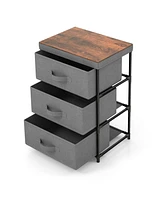 Gymax 3 Drawers Dresser Fabric Storage Tower Organizer Unit Tall Nightstand Side Table