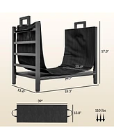 Outsunny Firewood Rack with Log Carrier, Indoor Outdoor Wood Storage Holder