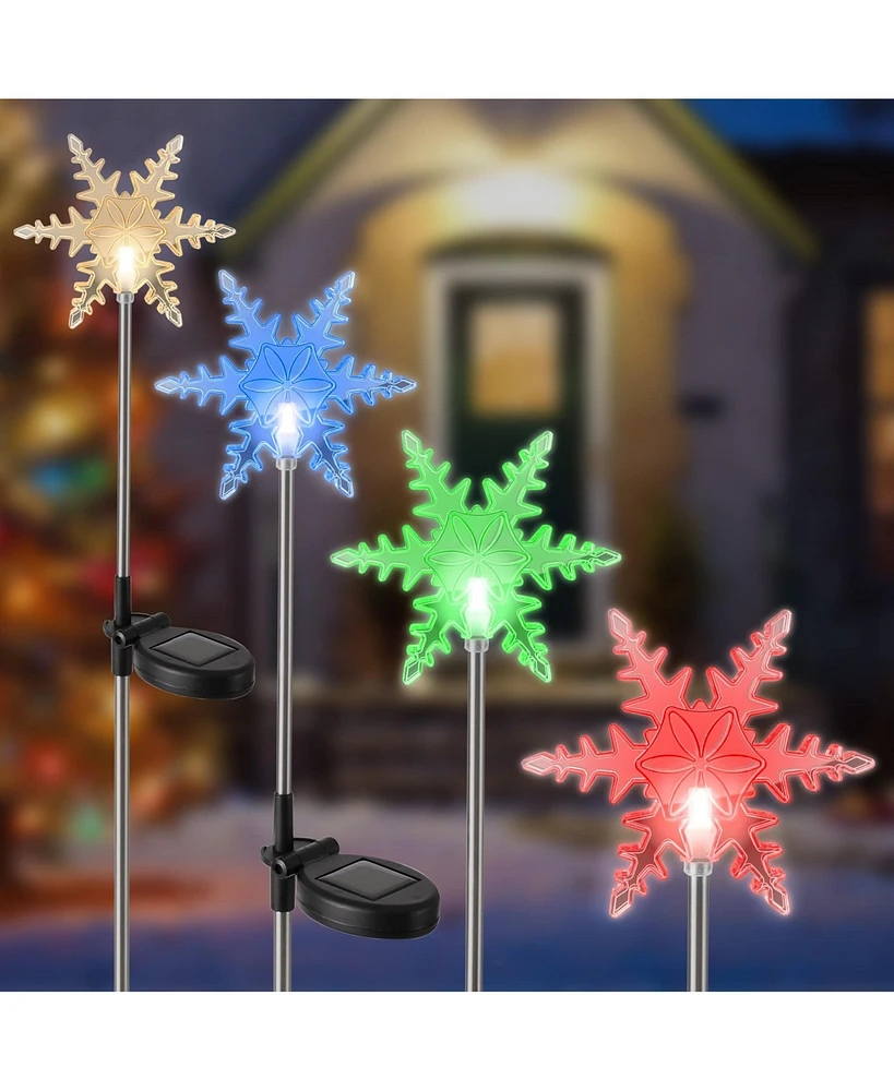 Maggift 4-Pack Solar Christmas Snowflakes Garden Stake Lights Outdoor Decorative Figurine Lights