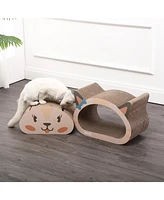 The Licker Store Opal Modern Cardboard Happy Cat Head 2-in-1 Cave Scratcher with Built-In Bell Toys and Catnip