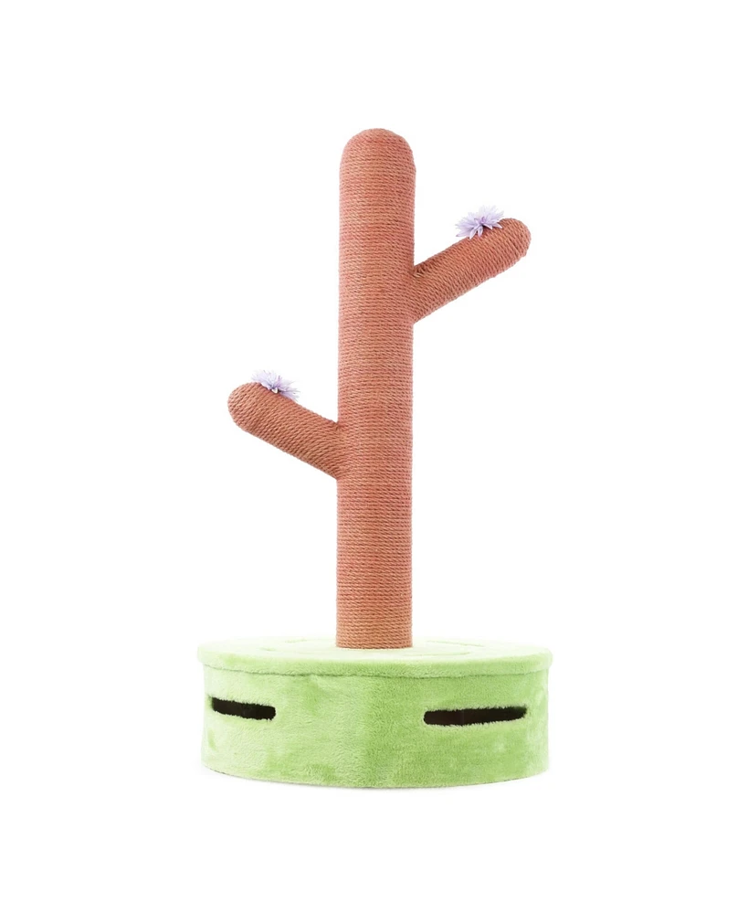 The Licker Store Rosa 36" Modern Jute Cactus Cat Scratching Post with Flower Toys and Built-In Bell Toys