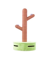 The Licker Store Rosa 36" Modern Jute Cactus Cat Scratching Post with Flower Toys and Built-In Bell Toys