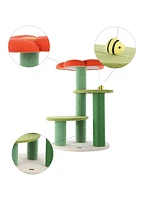 The Licker Store Poppy 29" 3-Tier Modern Jute Flower Cat Tree with Dangling Toy
