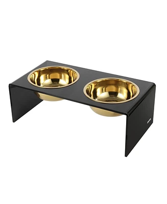 The Licker Store Keaton 7.5" Medium/Large Modern Lucite Rectangular Elevated Pet Feeder with 54oz 2-Stainless Steel Bowls