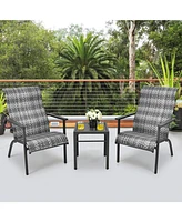 Sugift 3 Pieces Patio Rattan Bistro Set with High Backrest and Armrest