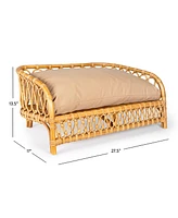 The Licker Store Elevated Bohemian Handwoven Rattan Dog Daybed with Machine-Washable Cushion