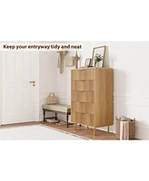 gaomon Brown Dresser, Modern 5 Drawer Dresser for Bedroom with Gold Handle and Large Drawer