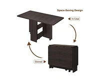 gaomon Space Saving Folding Dining Table with 2 Tier Storage-Extendable Drop Leaf Farmhouse Wood Kitchen Dining Room Tables Set for 4 (Dark Walnut