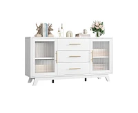 gaomon Coffer Bar Cabinet with 2 Fluted Glass Doors, 56" Modern Sideboard Buffet Cabinet with 3 Drawers