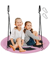 Sugift Kids 40 Inches Saucer Tree Swing Round with Adjustable Ropes and Carabiners-Pink