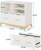 Tribesigns Lateral File Cabinet with Drawer and Adjustable Hanging Rod for Letter/Letter/A4 Size Files, 35.4" Wood Modern Printer Stand with Open Stor