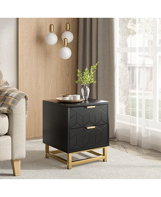 gaomon Black Nightstand, Modern 2 Drawer Dresser for Bedroom