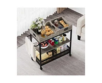 gaomon Bar Carts for The Home with 2 Portable Trays, 3 Tier Bar Cart with Wheels, Mobile Kitchen Shelf with Wine Rack and Glass Holder