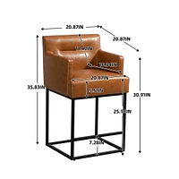 Set of 2 Modern Faux Leather Counter Bar Stools with Backrest, Upholstered for Kitchen Island-The Pop Home