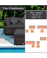 Sugift 4 Pieces Ottoman Garden Patio Rattan Wicker Furniture Set with Cushion