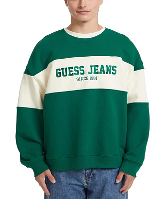 Guess Jeans Men's Stripe Crewneck Logo Sweatshirt