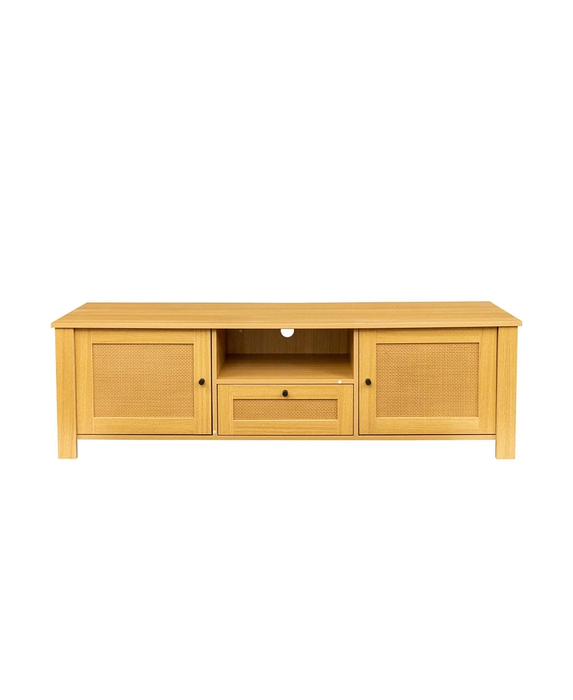 Slickblue Farmhouse Tv Stand Modern Wood Media Entertainment Center Console with 2 Doors and 1 Open Shelf