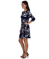 Robbie Bee Women's Floral-Print Faux-Wrap Dress