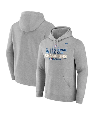 Fanatics Men's Heather Gray Los Angeles Dodgers 2024 National League Champions Locker Room Pullover Hoodie