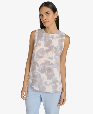 Calvin Klein Women's Printed Crewneck Sleeveless Blouse