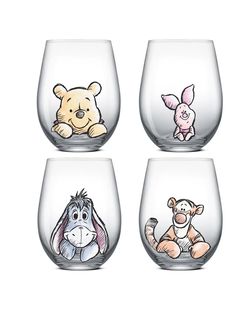 JoyJolt Disney Winnie Pooh Exploring Classic Stemless Wine Glasses, Set of 4