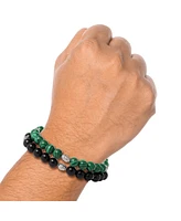 Lucky Brand Black and Green Beaded Stretch Bracelets - Two-Piece Natural Stone Set for Men