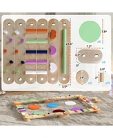 Qaba Kids Balance Beam, Wooden Balance Board with Stepping Stone