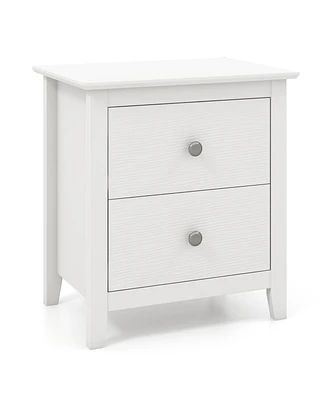 Gymax Modern Nightstand with Storage 2 Drawers & Support Legs for Bedroom White