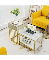 Skonyon 2 Pieces Modern Nesting Coffee Table Set with Drawer and Shelf