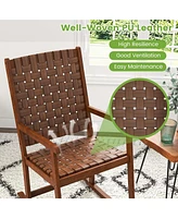 Sugift Patio Wood Rocking Chair with Pu Seat and Rubber Wood Frame