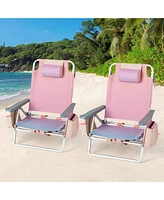 Sugift 2 Pieces Folding Backpack Beach Chair with Pillow