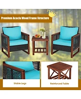 Sugift 3 Pieces Acacia Wood Patio Furniture Set with Coffee Table