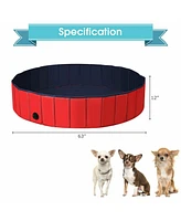 Sugift 63 Inch Foldable Leakproof Dog Pet Pool Bathing Tub Kiddie Pool for Dogs Cats and Kids-Red