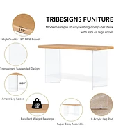 Tribesigns 55 Inch Computer Desk Set of 2,Industrial Simple Study Table Home Office,Suspended Island Table with Acrylic Legs,Natural