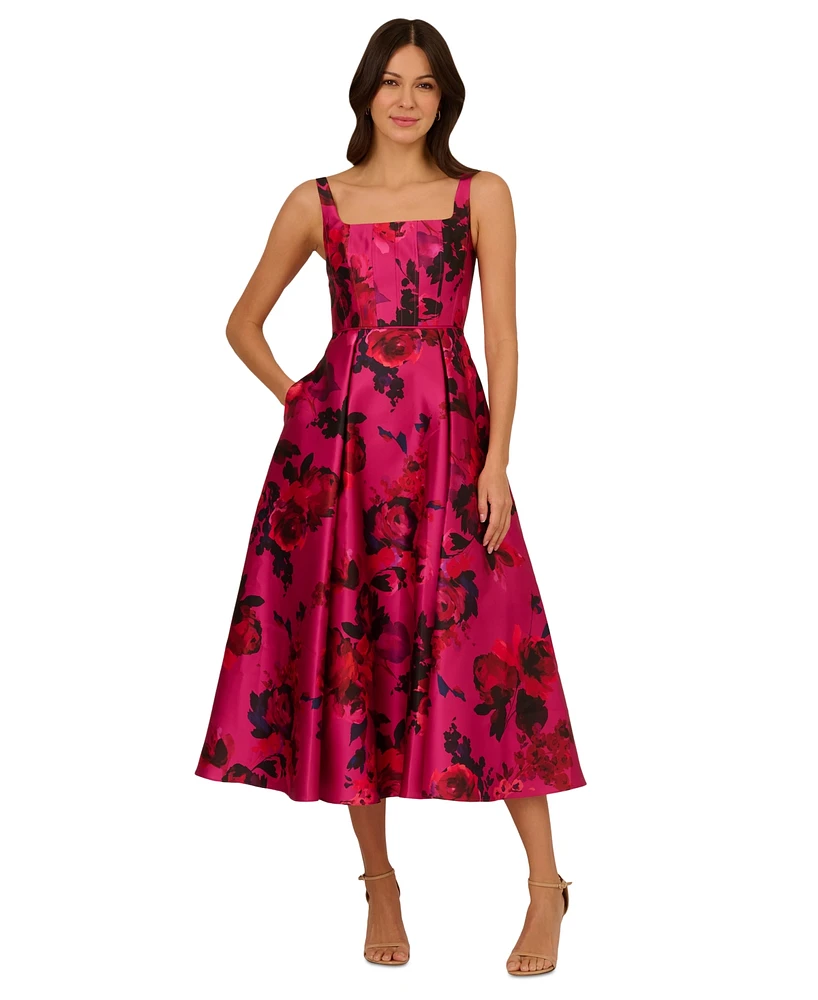 Adrianna Papell Women's Rose Jacquard Square-Neck Dress