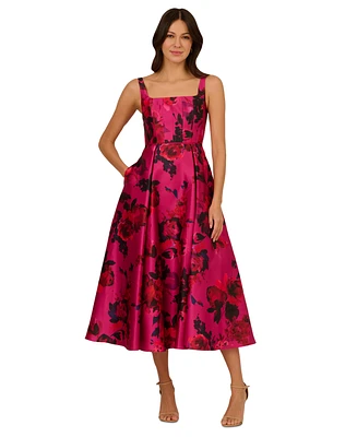 Adrianna Papell Women's Rose Jacquard Square-Neck Dress