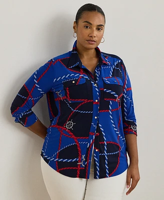 Lauren Ralph Plus Slim-Fit Rope-Print Jersey Shirt