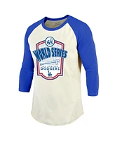 Majestic Men's Cream/Royal Los Angeles Dodgers 2024 World Series Raglan Soft hand 3/4-sleeve T-shirt