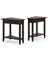 Gymax 2 Pcs 2-Tier End Table Irregular Narrow Sofa Side Nightstand w/ Storage Shelf Espresso