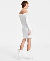 Guess Women's Off-The-Shoulder Embellished Cable-Knit Dress