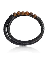 Lucky Brand Tiger s Eye Beaded and Leather Wrap Bracelet - Braided Leather & Stone Jewelry for Men