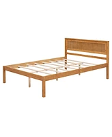 Slickblue Full Platform Bed Frame with Headboard - Wood Slat Support, No Box Spring Needed, Oak