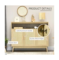 Slickblue Sideboard Buffet Cabinet with Rattan Doors for Storage and Display