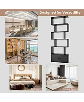 Gymax 2PCS 6-Tier Shaped Bookshelf w/ Cabinet 6-Tier Tall Bookcase w/ Doors