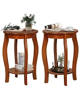 Gymax 2-Tier Round End Table Set of 2 Narrow Sofa Side Nightstand w/ Storage Shelf